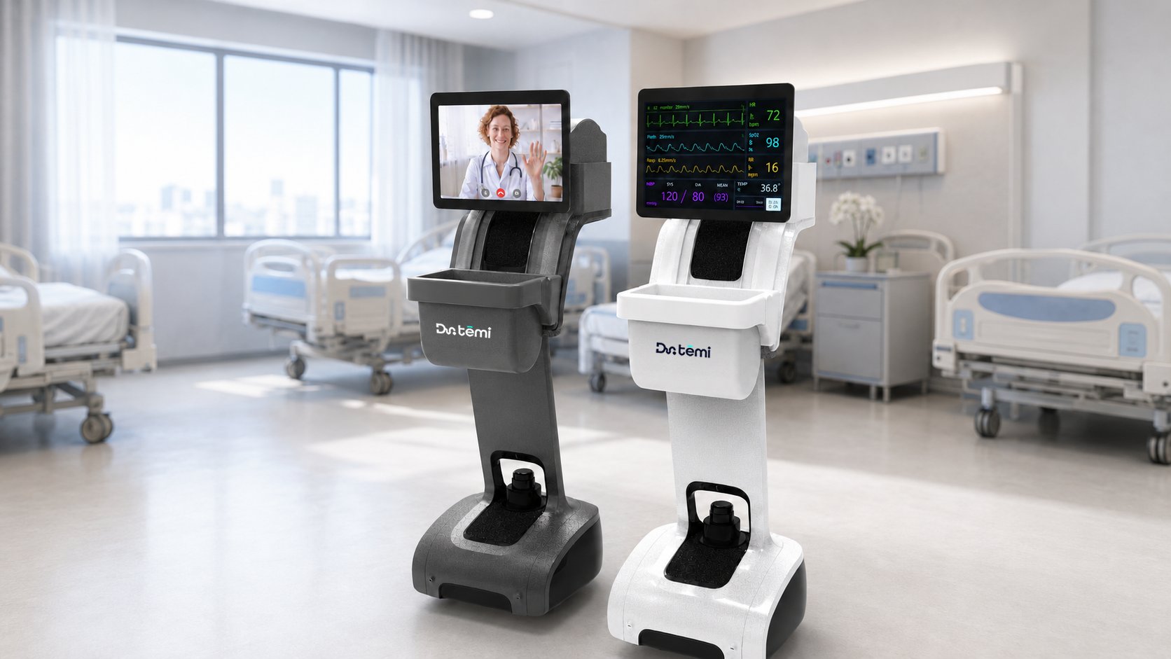 Dr. Temi robotic platform at a patient's bedside